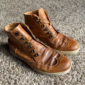 bed|stü Men’s Ankle Boots, Size 9, Leather Booties, Tan Brown, Metal Eyelets